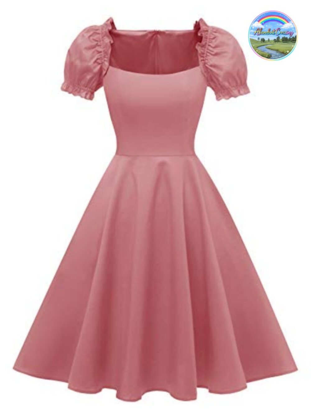 Puff Short Sleeve Square Neck A-Line Cocktail Dress with Pockets